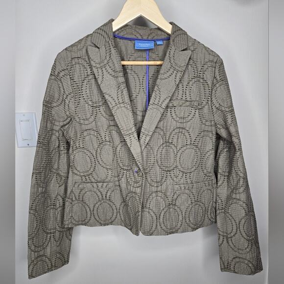 SIMPLY VERA Textured O Eyelet Women's Jacket Long Sleeve Button 2 Pockets Beige - Picture 1 of 7